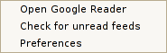 Google Reader Watcher statusbar right click menu